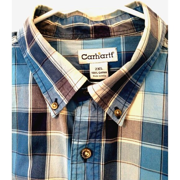 CARHARTT Men's Shirt Button Down Long Sleeve Blue Plaid Relaxed Fit Cotton - 2XL - Picture 2 of 7